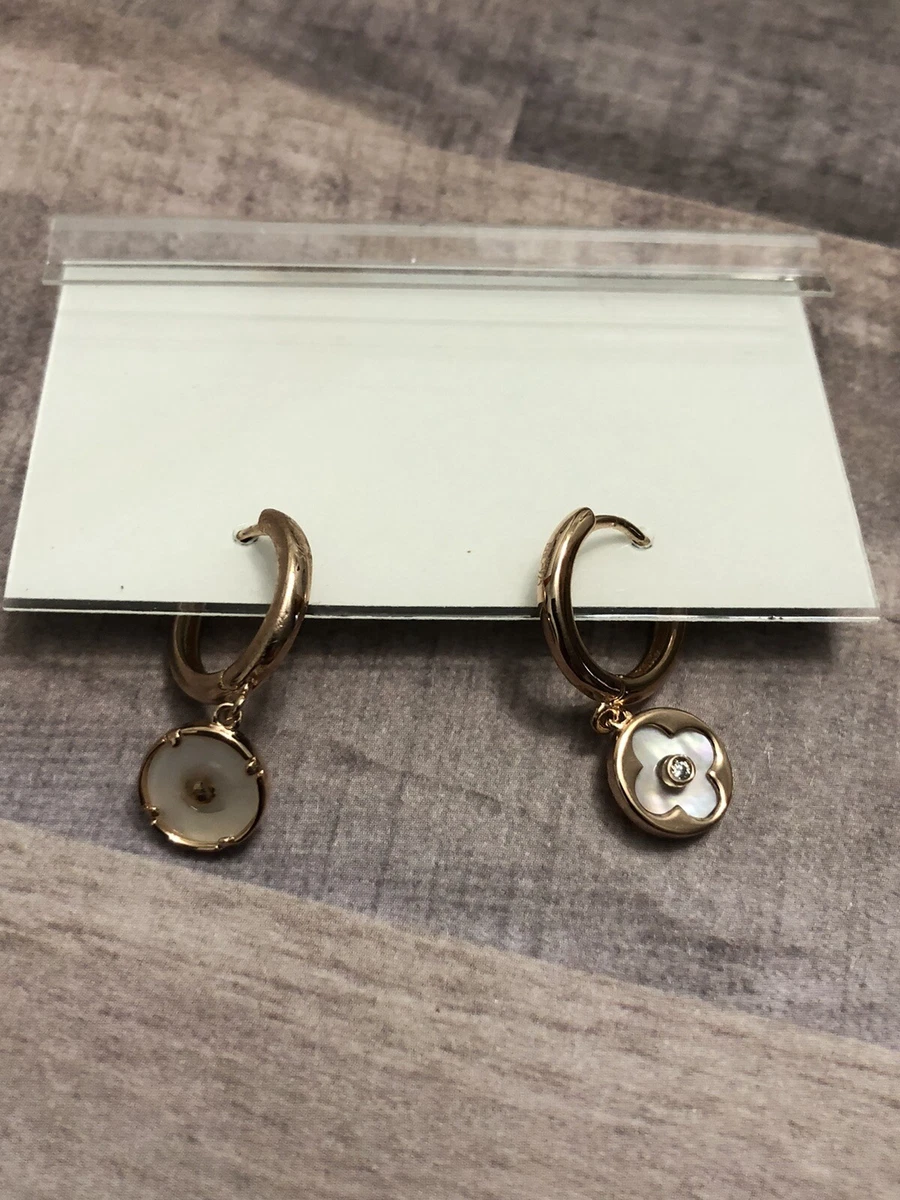 Alexa Tori Clover Mother Pearl Crystal Earrings Round Gold Sterling Silver