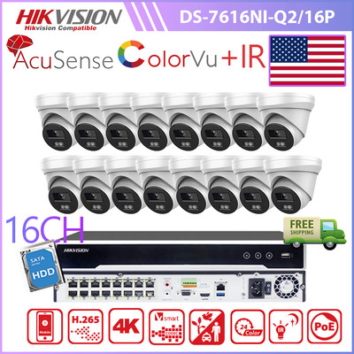 Hikvision 16CH 16POE AcuSense NVR 4K 8MP Colorvu + IR Dual Light IP Camera Lot