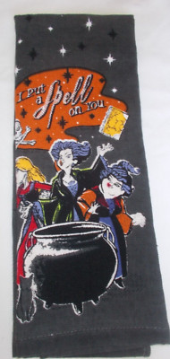 FULL UNCUT I PUT A SPELL ON YOU  Black HALLOWEN  Cotton Kitchen Dishtowel