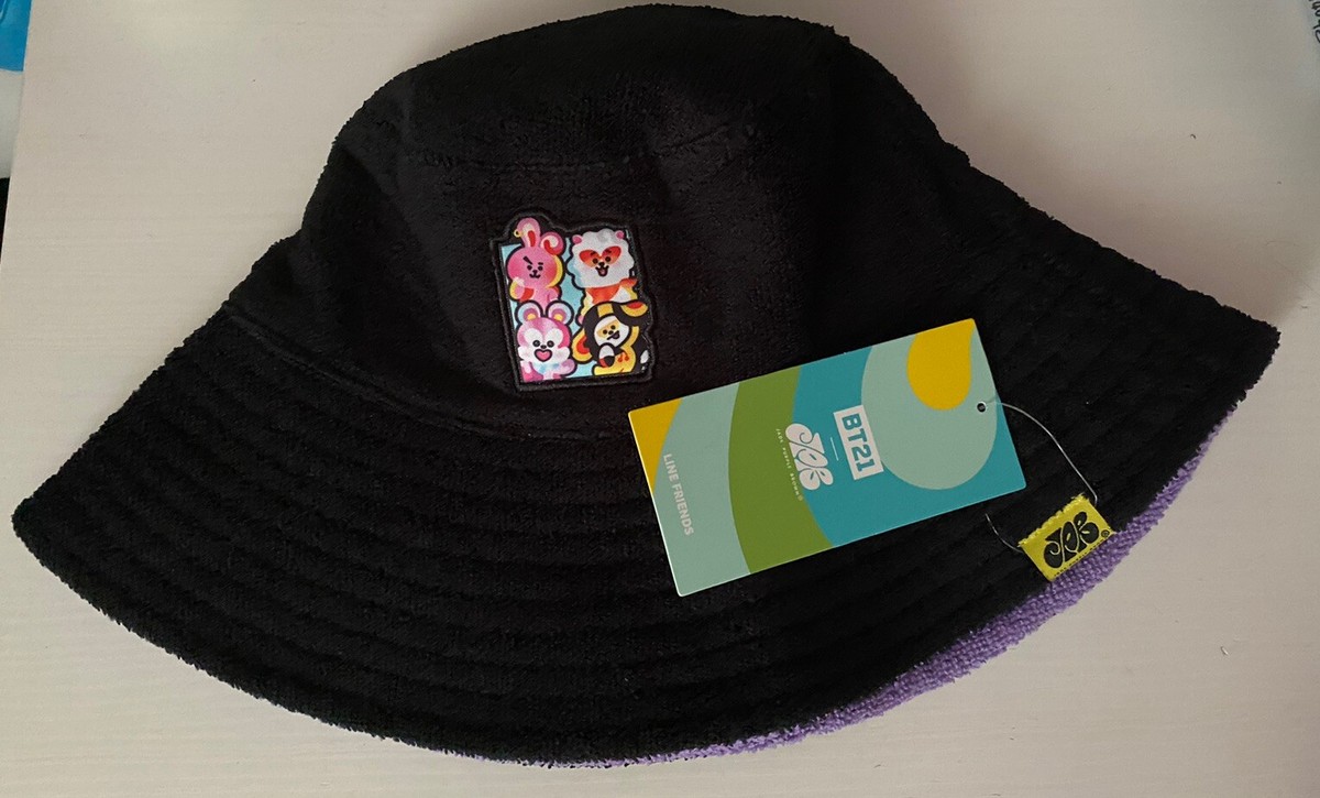 BTS BT21 x Jade Purple Brown Reversible Bucket Hat NWT Cooky