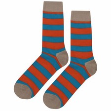 NWT Orange Blue Stripe Dress Socks Novelty Men 8-12 Multicolor Crazy Fun Sockfly
