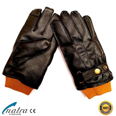 HERREN MNNER LEDER HANDSCHUHE WINTER SCHWARZ WARM GEFTTERT alle Gren |  eBay.de