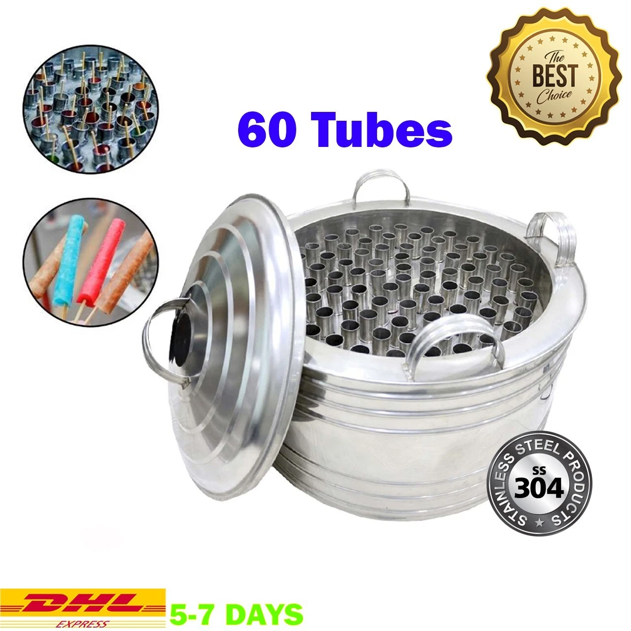 60 Tubes Ice Cream Maker Stainless Steel Vintage Thai Machine Manual Homemade DI