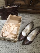 Vintage 50s Troylings Alligator Pumps fits Modern 6 Brown pointy toe Retro Heels