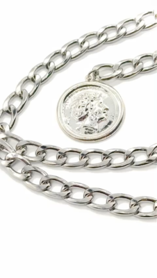 Women Silver Metal Chain Link Waistband Belt Medallion Coin  display picture 3