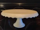 LE Smith Grape Leaf Vine Cake Plate Stand Pedestal Footed ~ Wedding Milk Glass