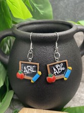 1.75  Silver-tone ABC Chalkboard Dangle Earring Set New Free Ship B3892