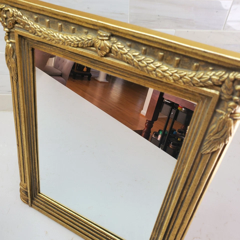 Gilded Table Top Vanity Mirror Swag Top with Columns Architectural Easel Backing - Image 3 of 4