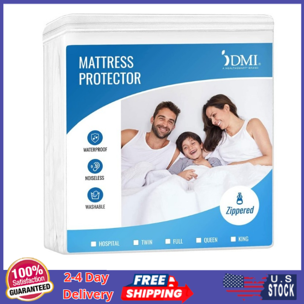 Mattress Protector Cover Waterproof DMI Zippered Plastic No Odor Full Size White-image