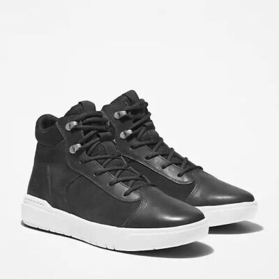 Timberland Men\'s Seneca Bay Black Leather Mid Top Sneaker Boots A416N ALL SIZES Seneca Bay Mid Trainer for Youth in Black main image 3