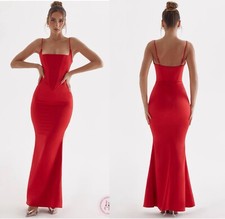 House Of CB Olivette Corset Satin Maxi Dress Red L