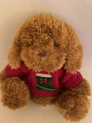 Chad Valley Welpe Hund Ted Weihnachten Pullover Plüschtier Kuscheltier 8 Zoll Vintage Woolworths