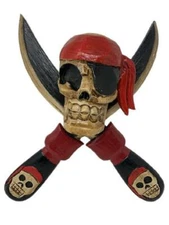 Pirate Skull+Cross Knives Wooden Wall Decor 14x12" Tiki Bar Man Cave Beach House