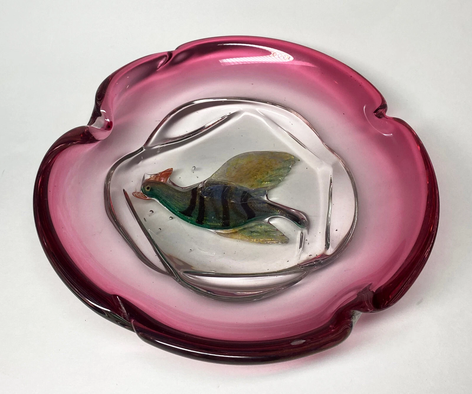 Vintage Alfredo BARBINI Salviati Murano Glass BIRD Cranberry Dish   Bowl SCARCE!