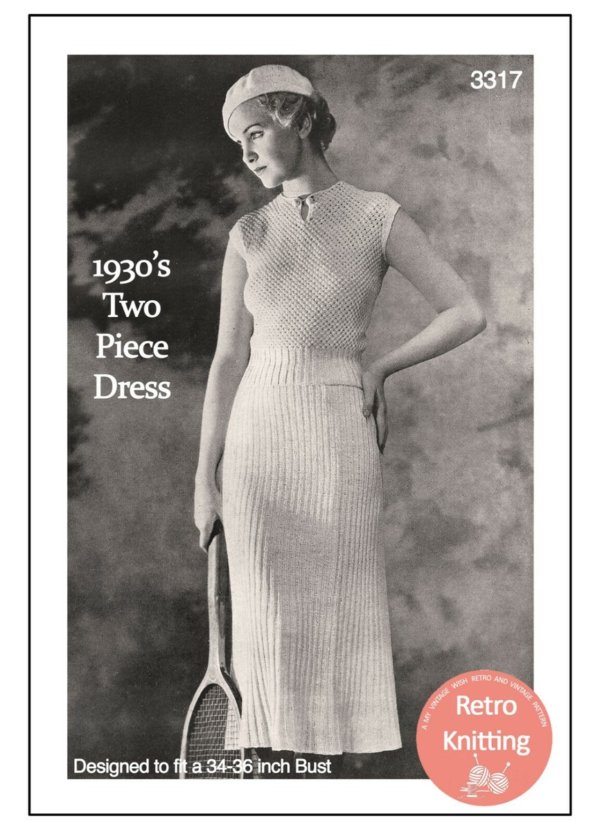 1930's Two Piece Tennis Dress Knitting Pattern Copy