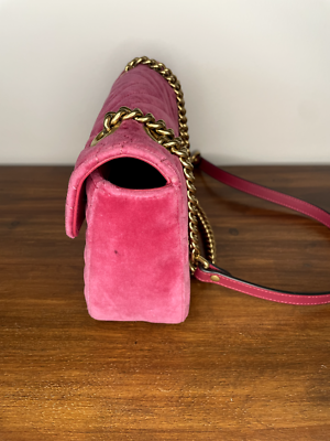 GUCCI MATELASSE VELVET MARMONT SHOULDER BAG PINK - EXCELLENT
