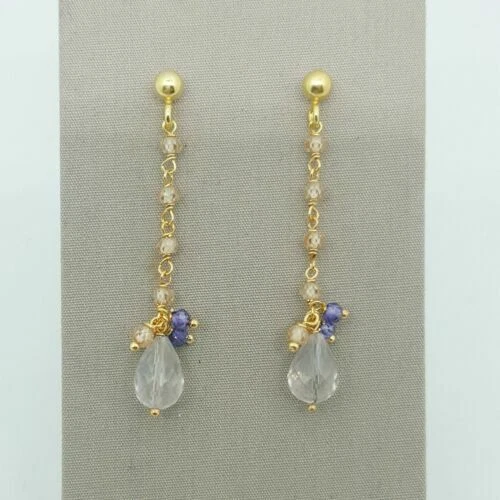 Orecchini di lusso con gemme in argento con pietra principale quarzo rosa