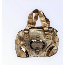Guess Monogram Canvas Satchel Tan Croc Trim S...