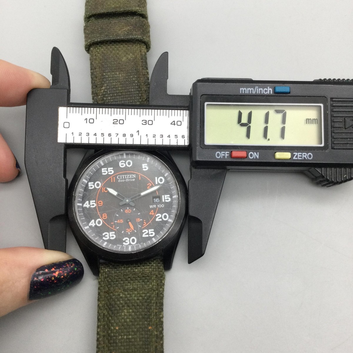 Citizen Eco-Drive Mens Watch 42mm Black Dial Green Canvas Military