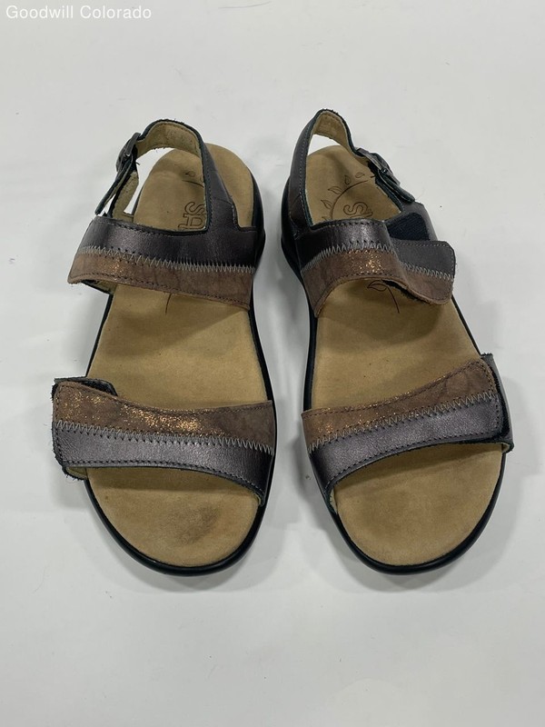 SAS Womens Sandals  854-1617 Brown Black Leather Hook And Loop Buckle 8.5 W