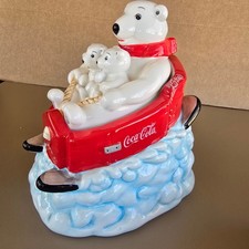 2005 Gibson Coca Cola Downhill Sledding 2 Cubs & Momma Polar Bear Cookie Jar