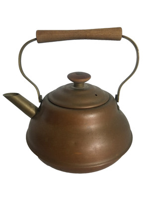 Spartan 1 qt Copper Tea Kettle Teapot w Lid 1950s-60s Mid Century Wood Bale 3816