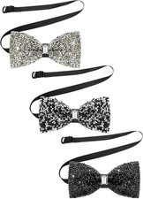 3 Pieces Rhinestone Bow Ties for Men Pre-Tied Bow Tie Adjustable Banquet Length