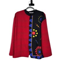 Women  s Vintage Chico  s 3 Reg Size 16 Silk Art To Wear Brightly Colored Jacket