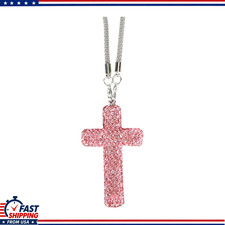 Shiny Rhinestone Cross Pendant, Rearview Mirror Hanging Ornament Car Color: Pink