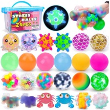 24 Pack Stress Balls - Colorful Squishy Squeeze Balls for Ultimate Stress Relief
