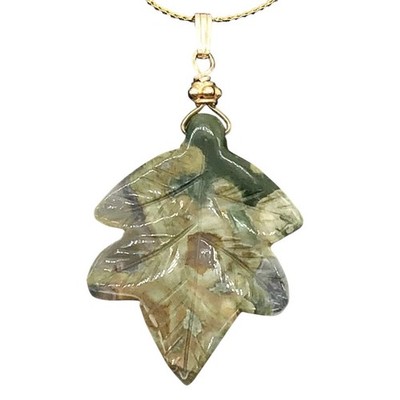 Ryolith Regenbaum Jaspis 14K Gold Filled Leaf | 2'' lang | grün | 1 Anhänger |