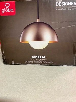 Globe Electric 65696 Matte Brass Pendant Light, Frosted Shade, 15-Ft Cord
