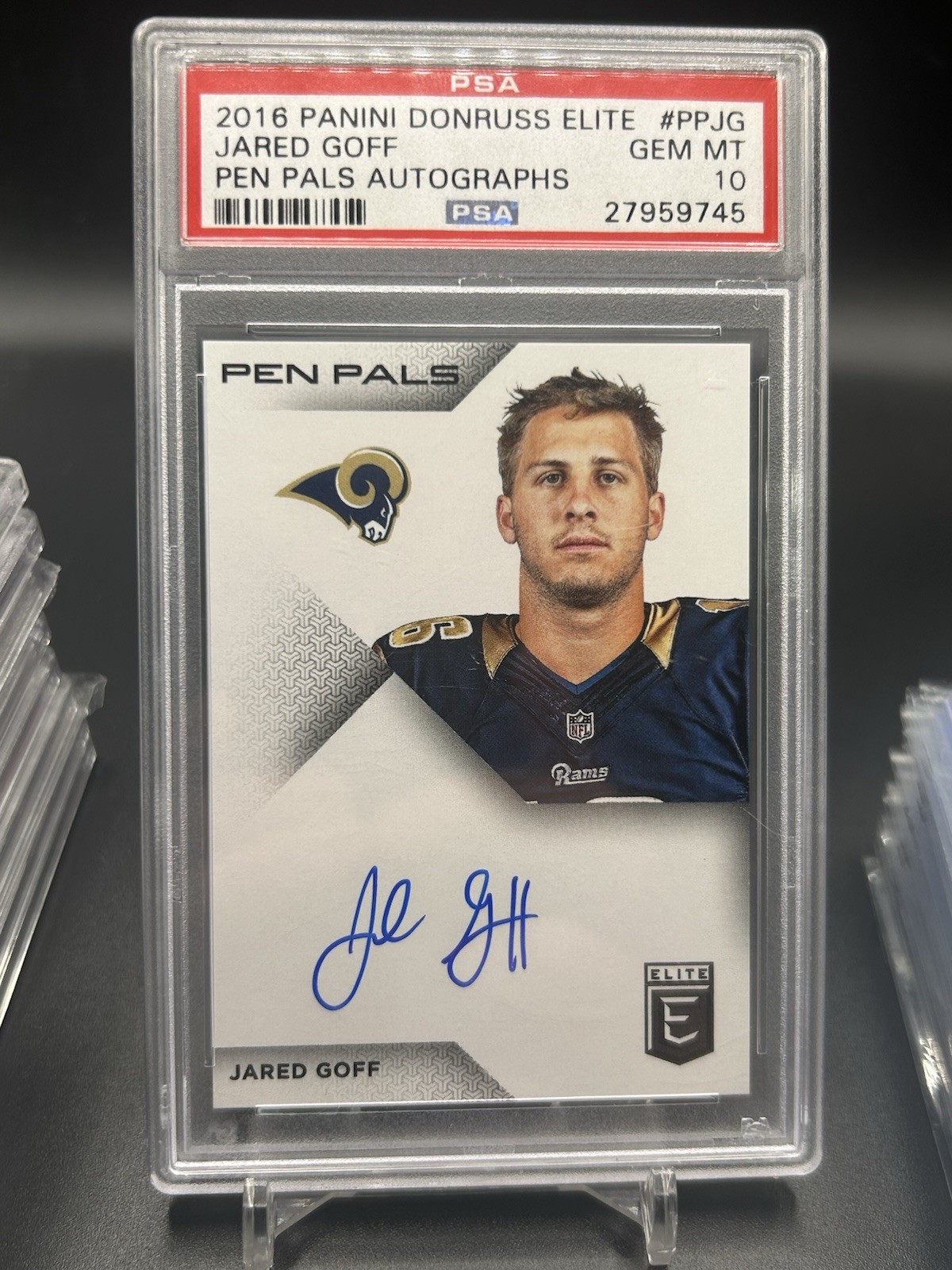 2016 Donruss Elite Jared Goff Pen Pals Rookie Auto PSA 10 #PP-JG Lions Rams