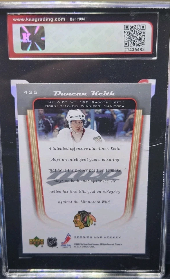 05-06 Upper Deck MVP Duncan Keith Rookie 🚨🚨🚨 KSA 10 Pristine Gem Mint  - Image 2 of 3