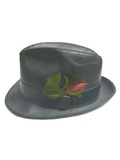 Vintage United Hatters Cap Millinery Leather Fedora Hat Feathered Size 7-1/8