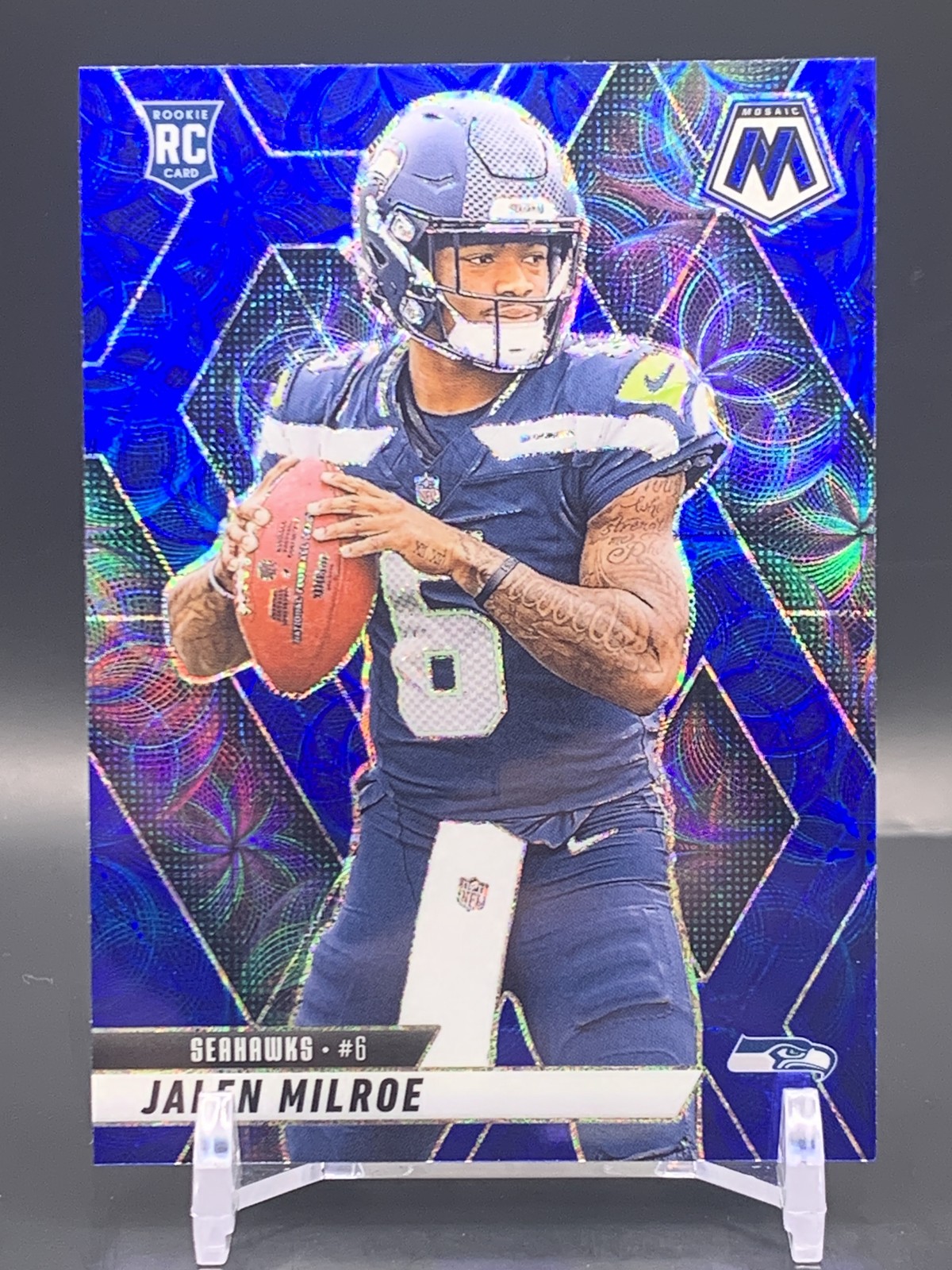 2025 Panini Mosaic #322 Jalen Milroe Rookie Blue Scope - Seattle Seahawks