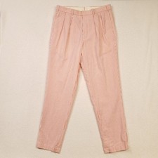 Ben Silver Seersucker Trousers Mens 34 Red White Pleated Striped Pants USA Made
