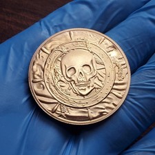Pirate Treasure Caribbean Gold Skull Coin Token Ship Buried Treasure Metal Alloy