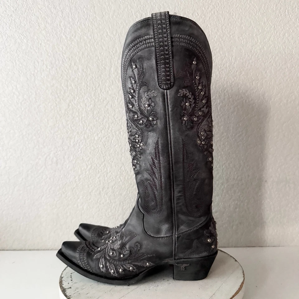Botas de vaquero Lane Santorini para mujer 7,5 negras vaqueras occidentales media pantorrilla tachonadas Foto 4 de 4