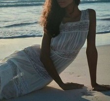 Women Doen Square Neck Lace Sleeveless Tank Midi Dress