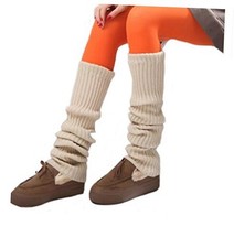 Women 80s Winter Extra Long Over Knee High Leg Warmers Knitted Thick Wool Beige