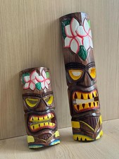 Hawaii Hand Made Carved Wooden 20" Tiki Painted Mask Wall Decor Hanging Man Cave