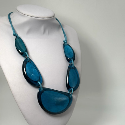 Necklace M&S Teal Resin Statement Chunky Corded Beads Marks Spencer Adjustable