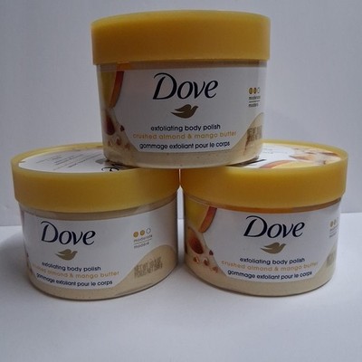 3pk Dove Exfoliating Body Polish Crushed Almond Scrub Mango Butter Skin 10.5 New