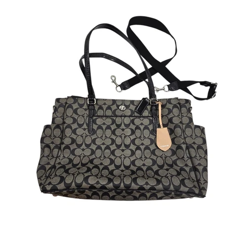 Borsa da viaggio Coach Peyton nera rivestita con logo borsa pannolini bambino F25741 tasche ottime condizioni
