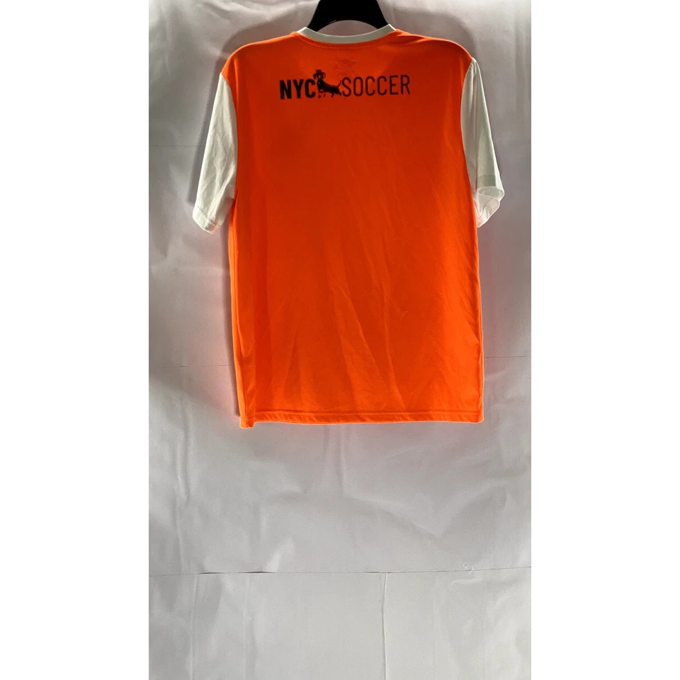 Camiseta de futebol UMBRO feminina laranja/branco personalizada gola redonda NYC manga curta tamanho M - Imagem 2 de 4