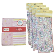 Baby Girl 2 Pack 100% Cotton Flannel Receiving Blankets Pink & 4 Burp Cloths