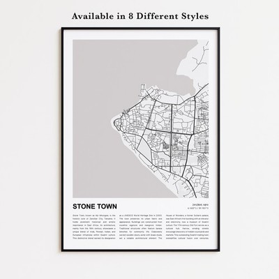 Stone Town City Map Print, Zanzibar Travel Poster, Modern Map, Wall Decor Art