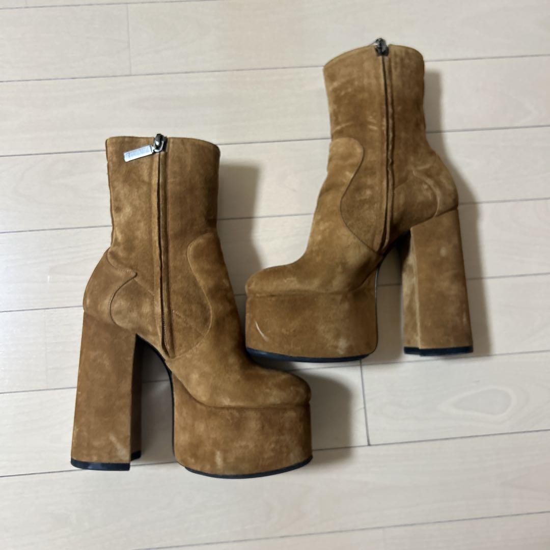 Stivali Saint Laurent marroni platform taglia 35 suola grossa zip laterale stile caviglia