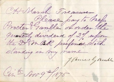 James Gamble signed note - Autographs of Famous People